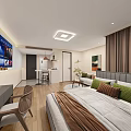 Modern Living and Dining Room Interior With Open Layout Sofa Dining Table and Area Rug