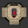 Mystical Ceremonial Altar Scene With Stone Platform Steps Purple Cloth And Golden Candelabras