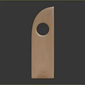 Light Colored Wooden Sculpture With Rectangular Shape And Circular Hole On Dark Background