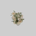 Elegant White Flowers Arrangement In White Vase With Green Leaves And Small Blossoms
