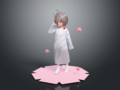 Commercial Display Platform Featuring 3D Girl Model Pink Spheres And Gray Background 3d model