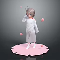 Commercial Display Platform Featuring 3D Girl Model Pink Spheres And Gray Background