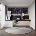 Modern Home Office Interior Design With Circuit Board Wall White Robot Desk And Computer 3d model