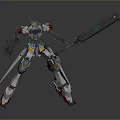 Futuristic Mecha Robot Character With Yellow Horn Blue Red Details And Large Sword
