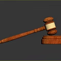 Reddish Wooden Gavel With Golden Band Top And Polished Wooden Base