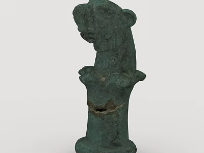 Residential Building Exterior Featuring Ancient Bronze Beast Head Decorative Sculptures 3d model