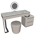 Modern Dressing Table With Marble Top Round Mirror Stool And Storage Cabinet 3d model