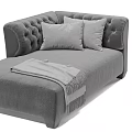 Gray Velvet Tufted Chaise Lounge With Soft Pillows And Throw Blanket 3d model