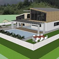 Detached Villa with Modern Architecture Swimming Pool Outdoor Seating Greenery and Mountain View