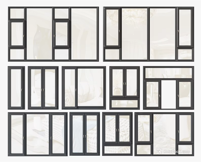 Casement Windows Various Modern Styles With Aluminum Frames And Glass Panels 3d model 