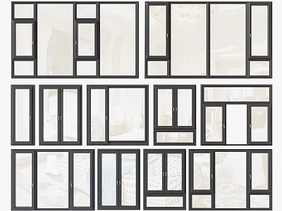Casement Windows Various Modern Styles With Aluminum Frames And Glass Panels 3d model