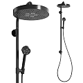 Black Shower System With Rain Head Handheld Sprayer And Control Knobs 3d model