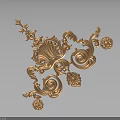 Golden Decorative 3D Model With Intricate Curved Scrolls Flowers And Balls