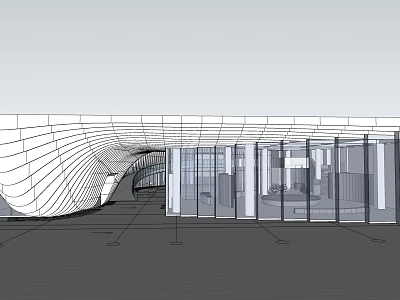 Modern Architectural Design Featuring Curved Roof Glass Facade And Interior Space 3d model