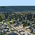 Urban Aerial Planning With High Rise Buildings Roads Water Bodies Island And Green Spaces