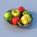 Fresh Colorful Bell Peppers Red Yellow Green Multiple on Wooden Plate for Healthy Diet