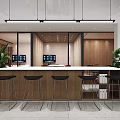 Modern Public Office Space With Open Layout Bar Counter Office Furniture And Green Plants