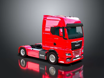 Vibrant Red MAN Truck Cab Exterior Featuring Reflective Floor And Modern Design 3d model