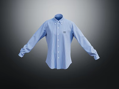 Blue Striped Long Sleeve Shirt With Classic Fit And Casual Design 3d model