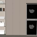 Modern Bathroom Interior With Washing Machines Storage Cabinets And Shower Enclosure
