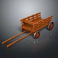 Vintage Wooden Cart With Plank Structure Spoked Wheels And Wooden Handles Design