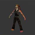 3D Anthropomorphic Character With Red Ears Animal Head And Dark Clothing Standing On Gray Background