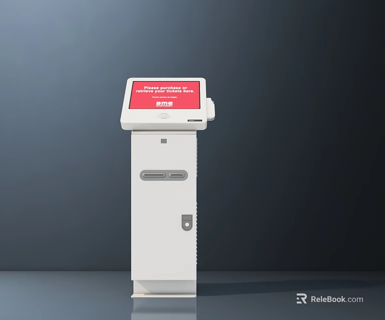 White Public Facility Self Service Kiosk With Red Text Display Screen For Public Use 3d model 
