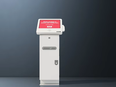 White Public Facility Self Service Kiosk With Red Text Display Screen For Public Use 3d model