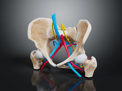 Anatomical Pelvis 3D Model With Detailed Vascular Structure And Colored Blood Vessels 3d model