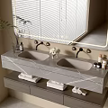 Modern Bathroom Vanity With Double Sinks Marble Countertop Storage Drawers And Mirror