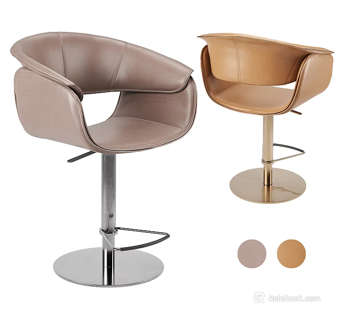 Modern Leather Bar Stools With Curved Back And Metal Base In Two Colors 3d model