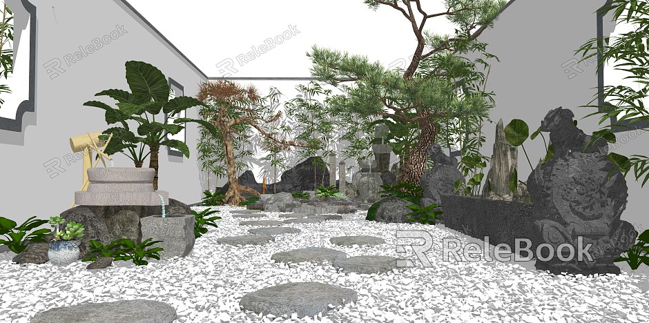 New Chinese Courtyard Courtyard Landscape Landscape Setches model