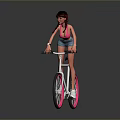Female Game Movie Character Wearing Sunglasses Pink Top Denim Shorts Riding Bicycle With Pink Wheels