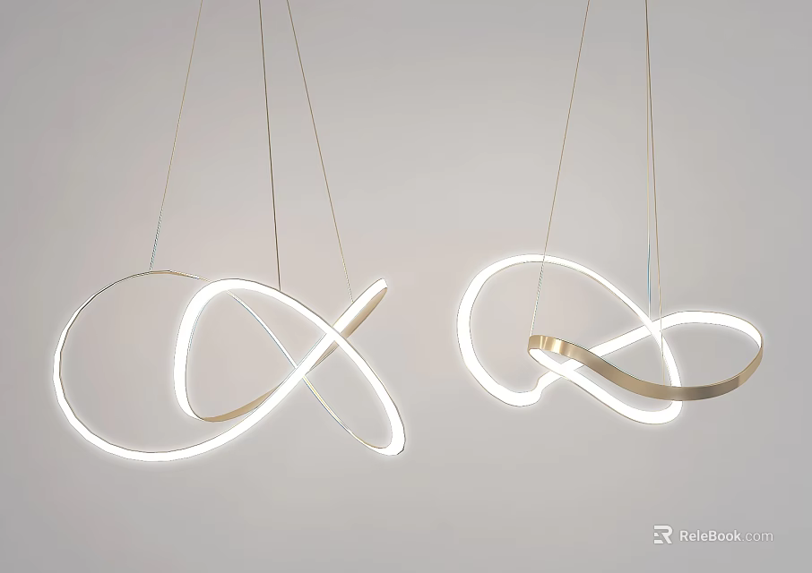 Modern Curved Ring Chandeliers With LED Light Strips And Gold Metal Frame 3d model 