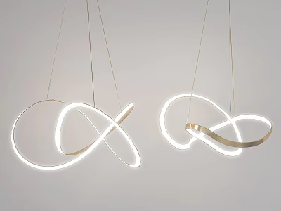 Modern Curved Ring Chandeliers With LED Light Strips And Gold Metal Frame 3d model