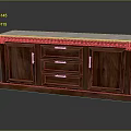 Dark Wood Entryway Console Cabinet With Marble Top Drawers Doors And Golden Handles
