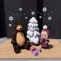 Cute Bear And Girl Dolls With White Christmas Tree condensation Colorful Gifts And Snowflake Decorations