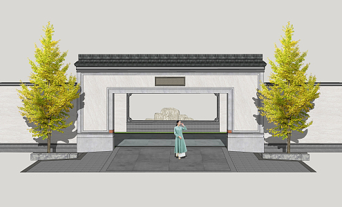 New Chinese Style Entrance Landscape Gate 3d model