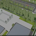 Aerial View Planning of Modern Building Complex With Greenery Parking and Roads