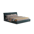 Modern Upholstered Double Bed With Navy Blue Headboard And Striped Bedding 3d model