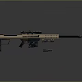 Tan Black Sniper Rifle With Scope Long Barrel And Ammunition Box On Gray Background