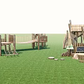 Outdoor Wooden Playground Equipment With Slide Rope Bridge And Climbing Frame On Grass
