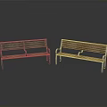 Two Different Benches With Wooden Seats And Metal Frames In Green Brown