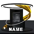 Modern 3D Display Stand With Transparent Block Letter A Gold Spiral And Neon Ring