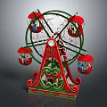 Colorful Decorative Ferris Wheel With Red Cabins Green Frame And Ornate Base