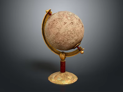 Ornamental Globe Decorative Piece with Golden Stand and Intricate Patterns for Home 3d model