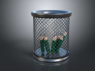 Silver Metal Mesh Pen Holder With Green Pencils On Desk 3d model