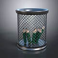 Silver Metal Mesh Pen Holder With Green Pencils On Desk