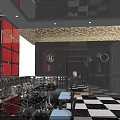 Stylish KTV Lounge With Red Wall Decor Checkerboard Floor Leather Seats And Digital Screens