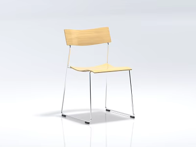 Modern Light Wood Leisure Chair With Wooden Seat Backrest And Chrome Metal Frame 3d model